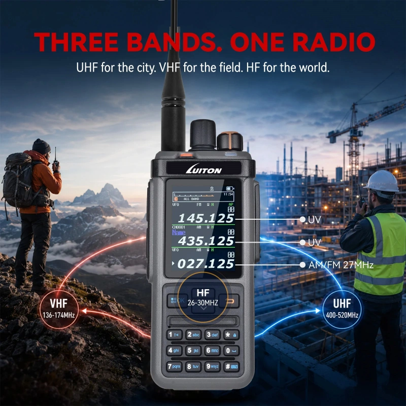 LUITON LT-1000PRO three bands one radio: VHF UHF HF coverage for hiking and city use