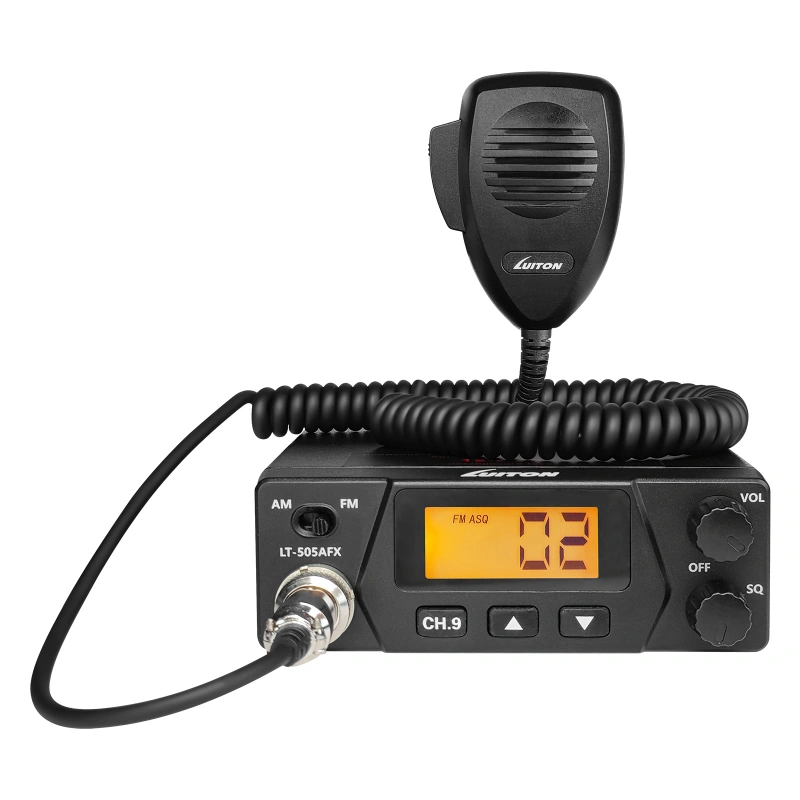 4 watts cb radio with am/fm mode scan function, emergency call channel available (ch9), sq function|luiton|lt 505 afx radio cb da 4 watt con funzione di scansione in modalità am/fm, canale di chiamata di emergenza disponibile (ch9), funzione sq|luiton|lt 505 afx